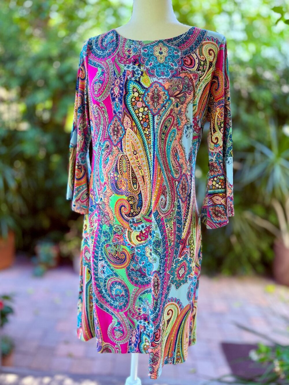 Tommy Hilfiger Paisley Shift Dress Size 8 Bell Sleeve Multicolor Boho